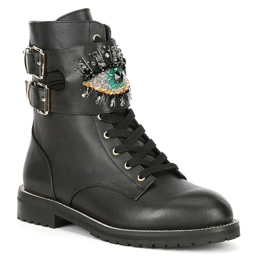 Kurt Geiger London
Sutton Embellished Eye Buckle Detail Leather Booties